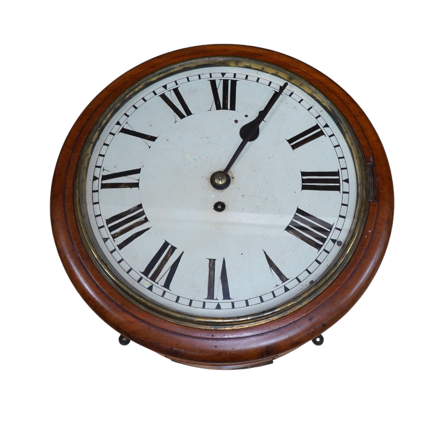 A Victorian mahogany circular dial wall timepiece, single fusee movement, 38cm diameter. Condition - fair, not tested